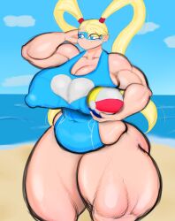 1girls belly big_belly blackfrost666 blonde_hair chubby female female_focus female_only muscular muscular_female overweight overweight_female rainbow_mika street_fighter strongfat swimsuit thick_thighs wide_hips