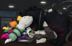 black_body dandy's_world dandy_(dandy's_world) extreme_french_kiss feral feral_on_anthro french_kiss french_kissing furry gay knot larger_feral male male/male male_only monster monster_cock penis plant plap rabbit rough_sex sabbasarts see-through size_difference smaller_anthro tongue_kiss tongue_out trapped twisted_dandy_(dandy's_world) underneath xray_view