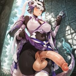 1futa ai_generated black_bodysuit bodysuit breasts dragon_girl dragon_tail futa_only futanari headwear helmet huge_balls huge_cock huge_penis large_breasts large_penis looking_at_viewer precum solo solo_futa swordsoul_of_mo_ye tail thick thick_thighs thighhighs thighs veiny_penis yu-gi-oh!