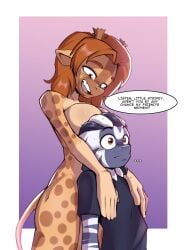 absurd_res anthro big_breasts breasts comic duo english_text equid equine felixf female giraffe giraffid hasbro hi_res male male/female mammal my_little_pony puzzle_(kadath) text zebra