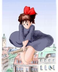 1girls artist_request bow breasts brown_hair clothing dress female human kiki kiki's_delivery_service light-skinned_female light_skin no_panties pussy short_hair solo studio_ghibli tagme witch young