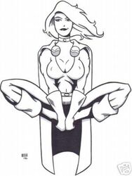 1girls 2006 dc_comics female female_only garrett_blair kara_zor-l karen_starr monochrome power_girl solo superman_(series)