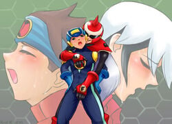 2005 2boys blues.exe bodysuit eugene_chaud gay grope groping hikari_netto ijuuin_enzan lan_hikari male male_only mega_man mega_man_battle_network megaman.exe multiple_boys protoman.exe red_rahl rockman rockman_exe rockman_exe_(character) yaoi