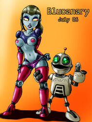 1boy 1girls 2006 android areolae blucanary breasts clank_(ratchet_and_clank) clothes courtney_gears female gynoid machine male nipples panties panty_pull pink_panties ratchet_and_clank robot robot_girl tagme topless underwear