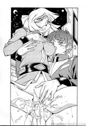 1girls 2001 amuro_ray breasts curvaceous doujinshi earth_federation erection_under_clothes female greyscale gundam human katsura_itsuki large_breasts male military_uniform mobile_suit_gundam monochrome penis pussy sayla_mass sex short_hair uniform