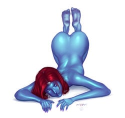 1girls blue_skin catthouse_studios female marvel marvel_comics miravi mutant_(marvel) mystique raven_darkholme red_hair solo straight_hair white_eyes x-men