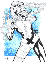 1girls breasts catthouse_studios female female_only long_hair magik_(illyana_rasputin) marvel marvel_comics monochrome new_mutants nipples roadkill_(catthouse_studios) solo soulsword straight_hair superheroine torn_clothes torn_clothing x-men