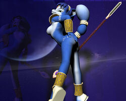 3d anthro ass bindi black_nose blue_fur blue_hair breasts closed_mouth color female female_only footwear fox fur furry furry_ass furry_breasts furry_ears furry_tail green_eyes hair hand_on_ass jewelry krystal krystal's_staff krystal_(littledragon) nintendo nude open_eyes pointy_ears raised_tail reflection short_hair side_view solo staff star_fox tail white_fur