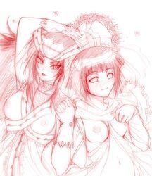 2girls chiba_toshirou dress female female_only flower human hyuuga_hinata kurenai_yuhi monochrome multiple_females naruto naruto_(classic) sketch straight_hair topless wedding_dress yuri yuuhi_kurenai