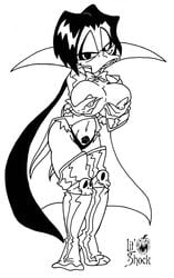 anthro black_and_white black_hair breasts count_duckula female female_only front_view hair lil'_shock line_art looking_at_viewer monochrome nipples open_eyes rule_63 short_hair solo standing white_background