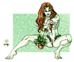 1girls 2005 2d batman_(series) big_breasts breasts catthouse_studios dc_comics female female_only green-skinned_female green_skin nipples nude plant plant_penis poison_ivy pubic_hair pussy red_hair solo tcatt vagina