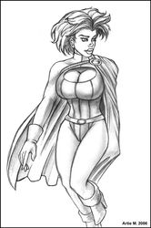 00s 1girls 2000s 2006 artie_m dc_comics female female_only kara_zor-l karen_starr monochrome power_girl solo superman_(series)