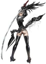 ass black_legwear black_panties boots cosplay female female_only final_fantasy final_fantasy_vii final_fantasy_x final_fantasy_x-2 high_heel_boots highres human katana minh_do no_panties nodachi paine panties sephiroth sephiroth_(cosplay) shiny shiny_clothes solo straight_hair sword tattoo thigh_boots thighhighs thong underwear weapon