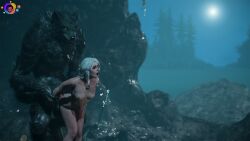 3d astex breasts ciri completely_nude female green_eyes light-skinned_female monster nipples nude penetration penis pussy scar sex tattoo the_witcher_(series) the_witcher_3:_wild_hunt werewolf white_hair witcher_medallion