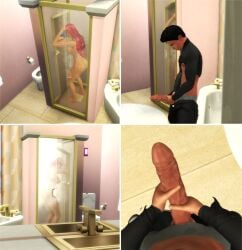 3d batman_(series) damian_wayne dc dc_comics female foreskin male oblivious penis pof3445 pov_male robin_(damian_wayne) robin_(dc) shower showering starfire teen_titans the_sims the_sims_4 unaware uncircumcised voyeur voyeur_pov