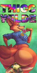 anthro bottomless clothing comic_cover eyebrows_raised fennec finnick fox furry glasses large_ass licking_lollipop looking_at_viewer male male_focus midsummernightsdream nick_wilde sitting_on_head sunglasses thick_thighs title zootopia zootropolis