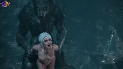 3d astex breasts ciri completely_nude female green_eyes light-skinned_female monster nipples nude penetration penis pussy scar sex tattoo the_witcher_(series) the_witcher_3:_wild_hunt werewolf white_hair witcher_medallion