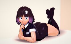 3d 3d_(artwork) ass big_ass big_breasts black_eyes black_hair black_leotard black_socks breasts from_front_position hilda_(series) huge_ass huge_breasts kaisa_(hilda) koikatsu large_ass large_breasts leotard looking_at_viewer lying lying_on_stomach on_stomach pale-skinned_female pale_skin papaoso purple_hair short_hair socks thick thick_ass thick_body thick_breasts thick_butt thick_hips thick_legs thick_thighs thigh_highs thighhighs thighs two_tone_hair voluptuous voluptuous_female wide_hips