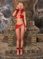 1girls 3d body_writing bra horpheu multicolored_hair no_panties original red_bra sarong slave_cassandre two-tone_hair