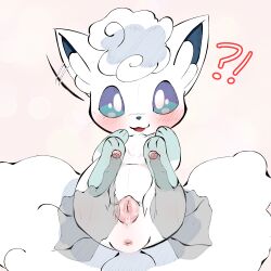 !? :3 absurdres alolan_vulpix anus blue_sclera blush colored_sclera commentary dated_commentary disembodied_limb ear_wiggle english_commentary female fox from_above full_body happy highres legs_up looking_at_viewer lying motion_lines on_back open_mouth pawpads pink_background pokemon pokemon_(species) poking pov pussy pussy_juice red_leopard short_hair smile solo_focus straight-on uncensored vulpix white_eyes white_hair zoophilia