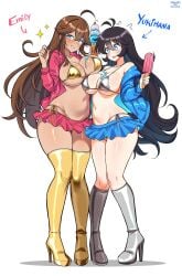 2girls breasts female female_focus female_only jarckius large_breasts light-skinned_female light_skin thick_thighs thighs white_background wide_hips