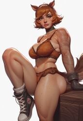 ai_generated basic_background big_ass big_breasts ginger_hair green_eyes lace leaning marvel marvel_rivals orange_bikini posing short_hair squirrel_girl_(marvel) squirrel_girl_(marvel_rivals) thick_thighs white_background