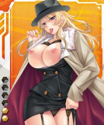 aikawa_arisa bangs black_hat blazer blonde_hair breasts taimanin_asagi_battle_arena taimanin_asagi_battle_arena_all_card_gallery victoria_zakharov