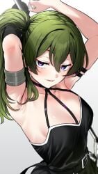 1girls arm_up armpit armpit_crease armpit_fetish armpit_focus armpits arms_up big_breasts blush blushing breasts busty cleavage clothed female female_only green_hair large_breasts light-skinned_female light_skin purple_eyes seductive_eyes seductive_look seductive_smile smile smiling sousou_no_frieren tagme tagme_(artist) totoki86 totokitika ubel_(sousou_no_frieren) violet_eyes white_background