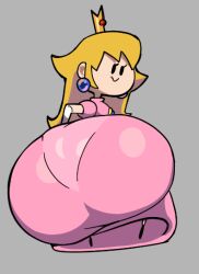 1girls ass ass_focus ass_in_dress backsack big_ass blonde blonde_female blonde_hair crown dress female female_only grey_background koi_alive looking_at_viewer looking_back looking_back_at_viewer mario_(series) pink_dress princess princess_peach rear_view simple_eyes smile smiling smiling_at_viewer solo terminalmontage