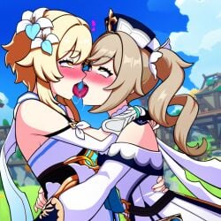 ai_generated barbara_(genshin_impact) french_kissing genshin_impact kissing lumine_(genshin_impact) powerhouserift sloppy_kiss tongue_kiss tongue_touching_another's_tongue tongues_touching yuri