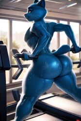 ai_generated big_ass big_booty big_butt blue_fur dat_ass dumptruck_ass dumptruck_butt exercise exercise_equipment exercising fat_ass fat_butt feline furry furry_only gay gumball_watterson male male_only solo solo_focus solo_male sweat sweaty sweaty_ass sweaty_body sweaty_butt sweaty_thighs the_amazing_world_of_gumball