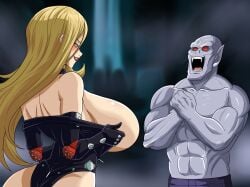 big_boobs big_breasts black_leather black_leather_leotard blonde_female blonde_hair blonde_hair_female breasts digital_media_(artwork) fangs fangs_male female flashing flashing_boobs flashing_breasts huge_boobs huge_breasts male ninja-8004 red_lipstick smiling smirk smirking vampire vampire_fangs vampire_teeth veronica_(oc) voluptuous voluptuous_female