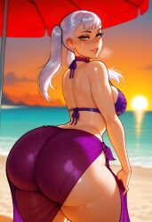 1girls ai_generated ass ass_focus beach big_ass big_breasts big_butt black_clover breasts curvy dreamcoreart female female_only huge_ass huge_butt noelle_silva solo thick_ass thick_legs thick_thighs white_hair