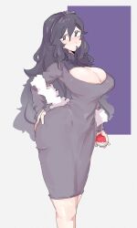 1girls big_breasts big_thighs black_hair black_lipstick blue_eyes blushing boobs_and_butt_pose breasts dress fair-skinned_female fair_skin female female_only goth goth_girl goth_mommy hand_on_ass hex_maniac huge_breasts human human_only leebongchun long_hair looking_at_viewer nintendo nipple_bulge nipples_visible_through_clothing npc_trainer pale-skinned_female pale_skin pokeball pokemon purple_hair shy_smile steam thick_thighs tits_out voluptuous