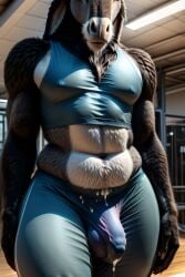 absurd_res ai_generated anthro asinus ass balls belly big_butt big_penis bodily_fluids bulge chubby_anthro chubby_male cum cum_drip director_homer_26 donkey donkey_ears dripping equid equine genital_fluids genitals gym gym_clothing gymnastics hi_res humanoid male mammal penis slightly_chubby solo solo_focus thick_thighs wide_hips