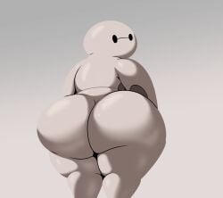 1boy 2024 absurd_res ass ass_focus baymax big_ass big_butt big_hero_6 butt butt_focus colossalstars disney grey_background grey_body grey_butt grey_theme hi_res humanoid leaning leaning_forward looking_back machine male male_only marvel mouthless noseless nude robot robot_humanoid simple_background solo standing thick_thighs