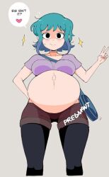 big_breasts blue_hair english_text jakejaccobus looking_at_viewer pregnant ramona_flowers scott_pilgrim smile solo text