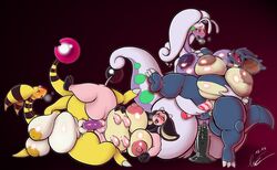 2016 ampharos anthro areola ass bantar2 big_breasts big_butt blush breasts claws dildo dragon drooling female goodra green_eyes hi_res horn huge_breasts miltank nidoqueen nintendo nipples nude obese open_mouth overweight penetration pokemon pokemon_(species) pussy saliva sex sex_toy simple_background standing teeth thick_thighs toe_claws tongue tongue_out vaginal_penetration video_games yellow_skin yuri