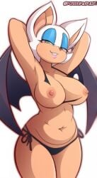 1girls ai_generated anthro bat bat_wings big_breasts breasts chiropteran female green_eyes looking_at_viewer mobian_(species) nude nude_edit rouge_the_bat smile sonic_(series) tagme thick_thighs white_hair wings