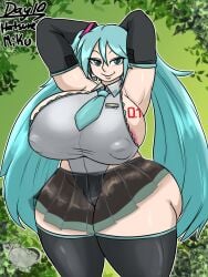 1girls ass ass_visible_through_thighs big_ass big_breasts big_thighs blue_eyes blue_hair breasts breasts_bigger_than_head curvaceous curvy curvy_body curvy_female curvy_figure female female_only green_background hands_behind_head hatsune_miku huge_ass huge_breasts jyto large_ass light-skinned_female light_skin long_twintails looking_at_viewer miniskirt nipples_visible_through_clothing pale-skinned_female pale_skin seductive seductive_pose see-through_clothing see_through_skirt short_skirt sideboob skimpy_clothes smiling_at_viewer solo solo_female thick_thighs thighhighs thighs thunder_thighs tie twintails vocaloid voluptuous voluptuous_female wide_hips