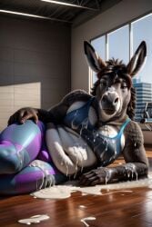 absurd_res ai_generated anthro anus asinus ass balls belly big_butt big_penis bodily_fluids bulge butt_focus chubby_anthro chubby_male cum cum_drip cum_in_ass cum_inside cum_on_body cum_on_face director_homer_26 donkey donkey_ears dripping ejaculation equid equine genital_fluids genitals gym gym_clothing gymnastics hi_res humanoid male mammal penis presenting presenting_hindquarters slightly_chubby solo solo_focus thick_thighs wide_hips