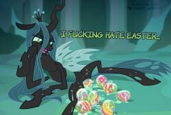 accurate_art_style changeling drool earth_pony_colds easter easter_egg egg egg_from_pussy egg_laying english_text goo insect_wings insectoid mlp_g4 my_little_pony on_model queen_chrysalis_(mlp) show_accurate slime text vagina wings