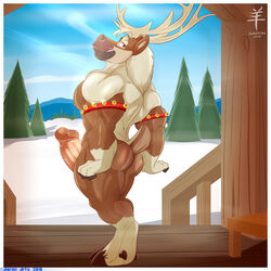 1boy aaron_(artist) anthro antlers cervine disney erection frozen_(film) horn humanoid_penis male male_only mammal penis reindeer solo sven_(frozen)