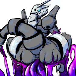 1boy aggron alpha_channel anal anal_sex anus arm_grab armor ass aulse big_testicles gaping girly grey_skin heavy_breathing holding horns insertion interspecies large_ass large_insertion male nintendo penetration pokemon pokemon_(species) pokemon_rse see-through slime spread_legs tentacle testicles text thick_thighs video_games wet wide_hips