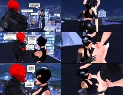 3d batman_(series) big_ass big_breasts big_penis blowjob catwoman cheating comic cougar cucked_by_son dc dc_comics dialogue fellatio female jason_todd male male/female milf older_female older_woman_and_younger_boy oral pof3445 red_hood_(dc) rooftop selina_kyle sims4 younger_male