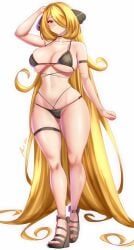 1girls anisdrawn bikini blonde_hair breasts cynthia_(pokemon) female hair_over_one_eye light-skinned_female light_skin long_hair nintendo pokemon pokemon_dppt thick_thighs