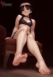 1girls 2d ai_generated ass barefeet big_ass black_hair braid breasts erophoenix feet female female_focus full_body gothic long_hair looking_at_viewer looking_back nude pale_skinned_female patreon_username small_breasts smile solo solo_female sweat the_addams_family thick thick_thighs toes uncensored wednesday_addams