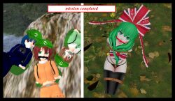 3d 4girls bondage gag gagged green_eyes green_hair kagiyama_hina multiple_girls pavro touhou