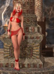 1girls 3d body_writing bra horpheu multicolored_hair original red_bra sarong slave_cassandre two_tone_hair