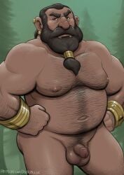 1boy absurdres back_hair bara beard belly completely_nude cowboy_shot dark-skinned_male dark_skin dragon_age dragon_age:_absolution dudebulge dwarf facial_hair fat fat_man full_beard hairy hand_hair highres lacklon_(dragon_age) long_beard looking_at_viewer male_focus male_pubic_hair mature_male muscular muscular_male navel navel_hair nipple_hair nipples nude old old_man pubic_hair receding_hairline solo solo_male sparse_ass_hair standing stomach thick_arm_hair thick_beard thick_chest_hair thick_eyebrows thick_leg_hair thighs tied_beard tsurime uncensored very_hairy wrinkled_skin